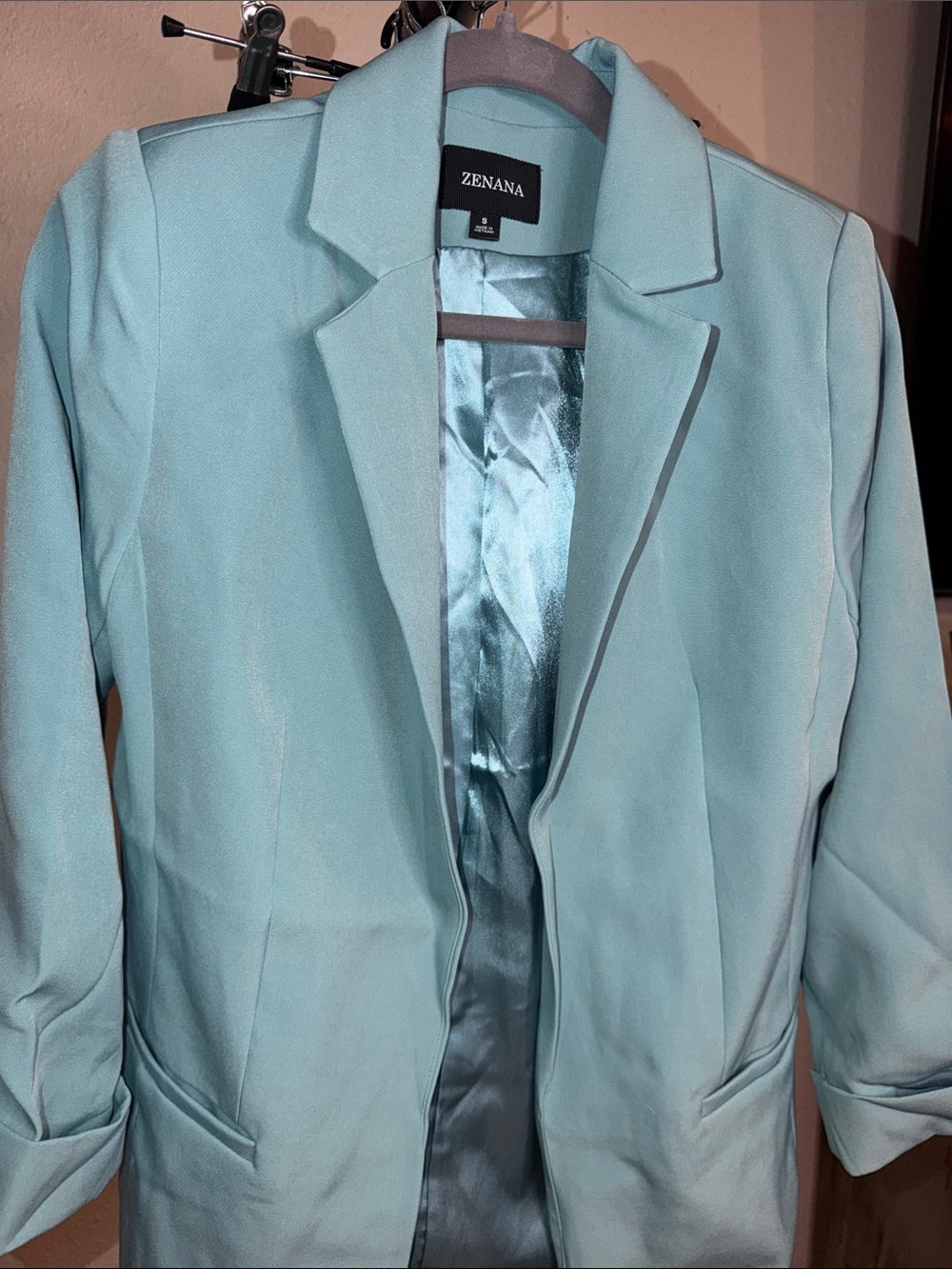 Zenana Outfitters Mint Blue Open-Front Blazer - Picture 3 of 4